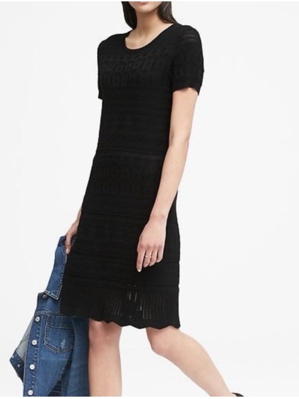 Banana Republic Black Crochet Mixed Stitch Knit Dress Size Large